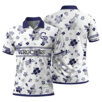 Colorado Rockies Polo Shirt Customized Floral Pinstripe Blue White Fashion Forward