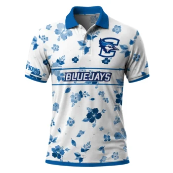 Creighton Bluejays Polo Shirt Custom Floral Pinstripe Blue White Best Selling