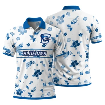 Creighton Bluejays Polo Shirt Custom Floral Pinstripe Blue White Fashion Forward