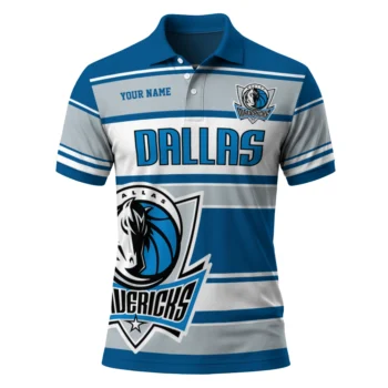 Dallas Mavericks Polo Shirt - Personalized Horizontal Blocks Blue