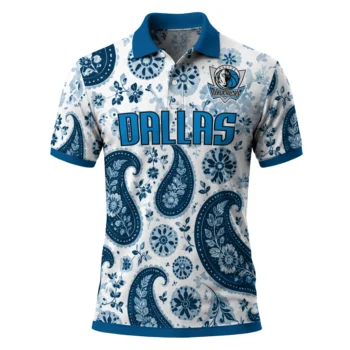 Dallas Mavericks Polo Shirt - Personalized Paisley Florals Blue White