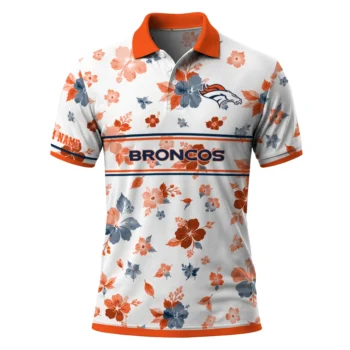 Denver Broncos Polo Shirt Custom Floral Pinstripe Orange White Best Selling