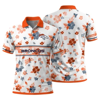 Denver Broncos Polo Shirt Custom Floral Pinstripe Orange White Fashion Forward