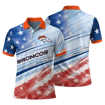 Denver Broncos Polo Shirt Custom Star Stripes Red Blue Fashion Forward