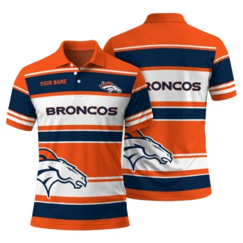 Denver Broncos Polo Shirt Customized Horizontal Blocks Orange Fashion Forward