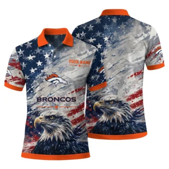 Denver Broncos Polo Shirt Customized Star Brushstrokes Orange Blue Fashion Forward