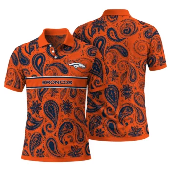 Denver Broncos Polo Shirt Personalized Paisley Band Orange Fashion Forward
