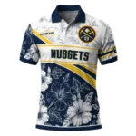 Denver Nuggets Polo Shirt - Custom Floral Angles Blue White