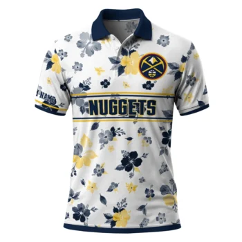 Denver Nuggets Polo Shirt - Custom Floral Pinstripe Blue White