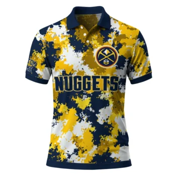 Denver Nuggets Polo Shirt - Custom Pixel Camo Blue