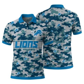 Detroit Lions Polo Shirt Custom Camo Band Blue Fashion Forward