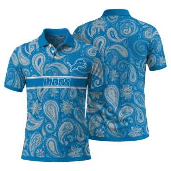 Detroit Lions Polo Shirt Custom Paisley Band Blue Fashion Forward