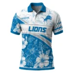Detroit Lions Polo Shirt Customized Floral Angles Blue White Best Selling