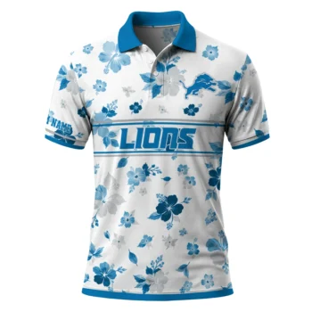 Detroit Lions Polo Shirt Customized Floral Pinstripe Blue White Best Selling