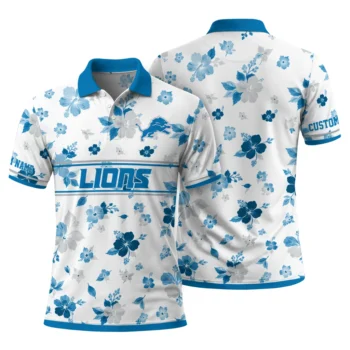 Detroit Lions Polo Shirt Customized Floral Pinstripe Blue White Fashion Forward