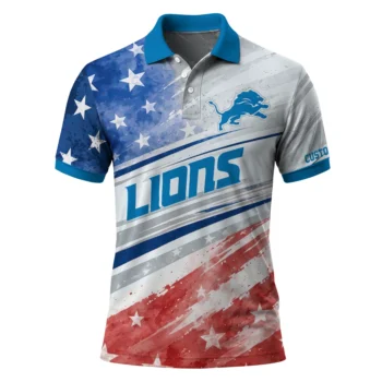 Detroit Lions Polo Shirt Customized Star Stripes Red Blue Best Selling