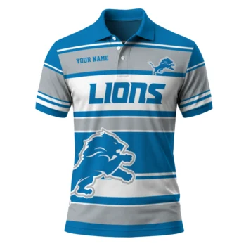 Detroit Lions Polo Shirt Personalized Horizontal Blocks Blue Best Selling