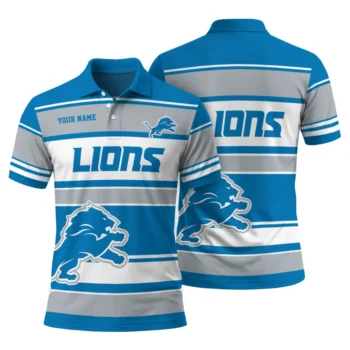 Detroit Lions Polo Shirt Personalized Horizontal Blocks Blue Fashion Forward