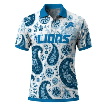Detroit Lions Polo Shirt Personalized Paisley Florals Blue White Best Selling