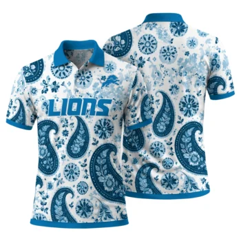 Detroit Lions Polo Shirt Personalized Paisley Florals Blue White Fashion Forward