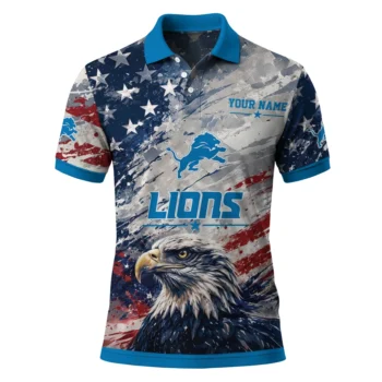 Detroit Lions Polo Shirt Personalized Star Brushstrokes Blue Best Selling