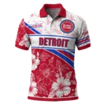 Detroit Pistons Polo Shirt - Customized Floral Angles Red White
