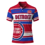 Detroit Pistons Polo Shirt - Customized Horizontal Blocks Red