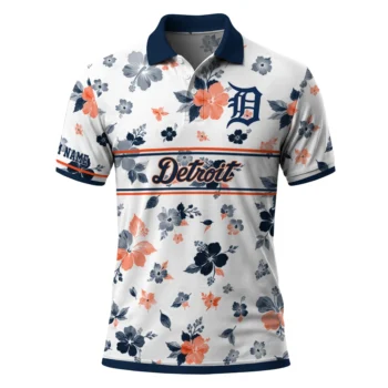 Detroit Tigers Polo Shirt Personalized Floral Pinstripe Navy White Best Selling