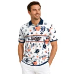 Detroit Tigers Polo Shirt Personalized Floral Pinstripe Navy White Best Selling