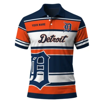Detroit Tigers Polo Shirt Personalized Horizontal Blocks Navy Best Selling