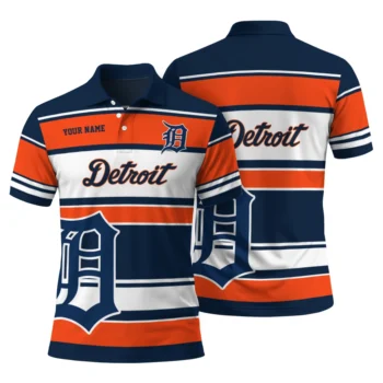 Detroit Tigers Polo Shirt Personalized Horizontal Blocks Navy Fashion Forward