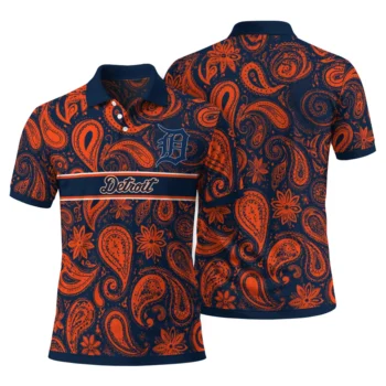 Detroit Tigers Polo Shirt Personalized Paisley Band Navy Fashion Forward