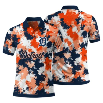 Detroit Tigers Polo Shirt Personalized Pixel Camo Navy Fashion Forward