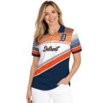Detroit Tigers Polo Shirt Personalized Slanted Stripes Navy White Best Selling