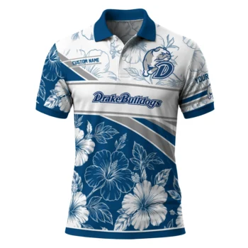 Drake Bulldogs Polo Shirt Custom Floral Angles Blue White Best Selling
