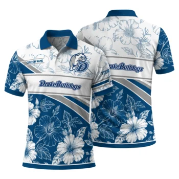 Drake Bulldogs Polo Shirt Custom Floral Angles Blue White Fashion Forward