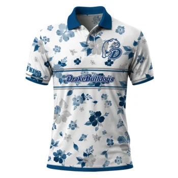 Drake Bulldogs Polo Shirt Custom Floral Pinstripe Blue White Best Selling