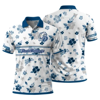 Drake Bulldogs Polo Shirt Custom Floral Pinstripe Blue White Fashion Forward