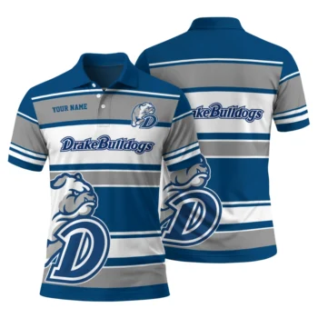 Drake Bulldogs Polo Shirt Custom Horizontal Blocks Blue Fashion Forward