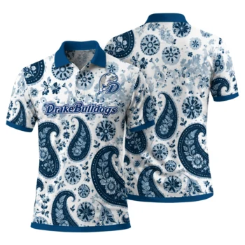 Drake Bulldogs Polo Shirt Custom Paisley Florals Blue White Fashion Forward