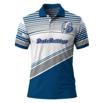 Drake Bulldogs Polo Shirt Custom Slanted Stripes Blue White Best Selling
