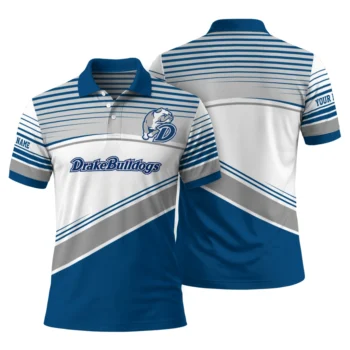 Drake Bulldogs Polo Shirt Custom Slanted Stripes Blue White Fashion Forward