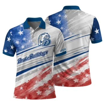Drake Bulldogs Polo Shirt Custom Star Stripes Red Blue Fashion Forward