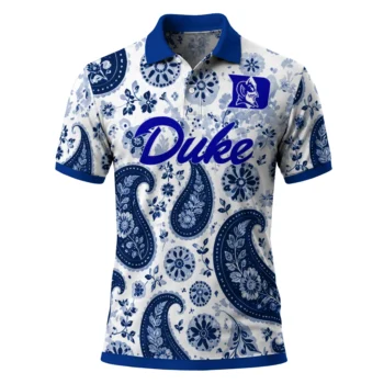 Duke Blue Devils Polo Shirt Personalized Paisley Florals Blue White Best Selling