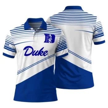 Duke Blue Devils Polo Shirt Personalized Slanted Stripes Blue White Fashion Forward