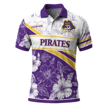 East Carolina Pirates Polo Shirt Customized Floral Angles Purple White Best Selling