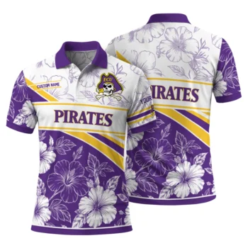 East Carolina Pirates Polo Shirt Customized Floral Angles Purple White Fashion Forward