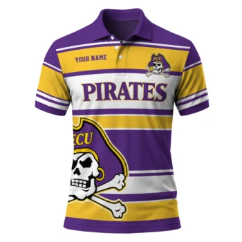 East Carolina Pirates Polo Shirt Customized Horizontal Blocks Purple Best Selling