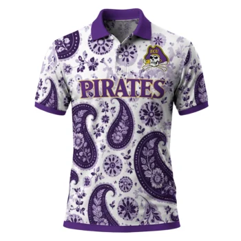 East Carolina Pirates Polo Shirt Customized Paisley Florals Purple White Best Selling