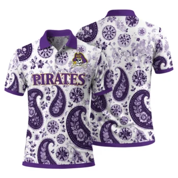 East Carolina Pirates Polo Shirt Customized Paisley Florals Purple White Fashion Forward